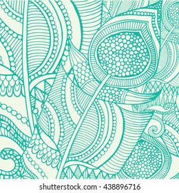 Grunge feather retro background, hand drawn doodle pattern in vector.