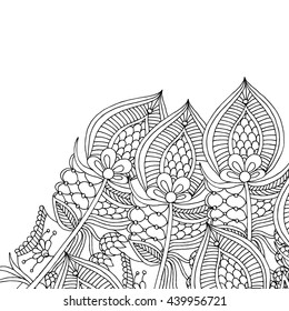 Grunge feather retro background, hand drawn doodle pattern in vector.