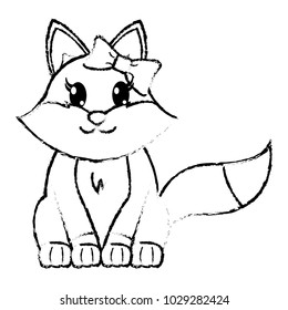 grunge female fox cute animal with ribbon bow