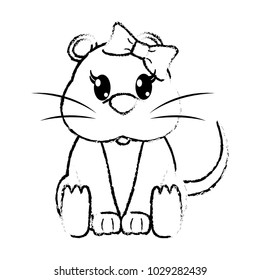 grunge female mouse cute animal with ribbon bow