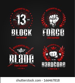 Grunge fighting prints. Martial arts badges. Vector illustration.