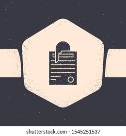 Grunge File document and paper clip icon isolated on grey background. Checklist icon. Business concept. Monochrome vintage drawing. Vector Illustration