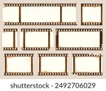 Grunge film strip border frame.  Camera roll vintage design. Photo album, place for negative pictures with grunge sepia effect. Retro scratched vector background