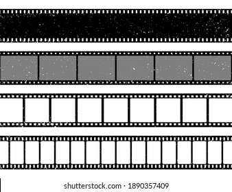 Grunge film strips collection. Old retro cinema movie strip. Video recording. Vector illustration.