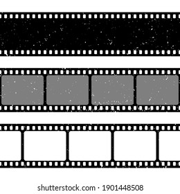 Grunge film strips collection. Old retro cinema movie strip. Video recording. Vector illustration.