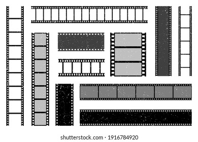 Grunge Film Strips Collection. Old Retro Cinema Movie Strip. Video Recording. Vector Illustration.