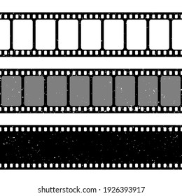 Grunge film strips collection. Old retro cinema movie strip. Video recording. Vector illustration.