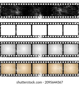 Grunge film strips collection. Old retro cinema movie strip. Video recording. Vector illustration.
