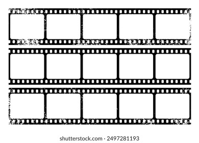 Grunge film strips collection. Old retro cinema movie strip. Video recording. Vector illustration.