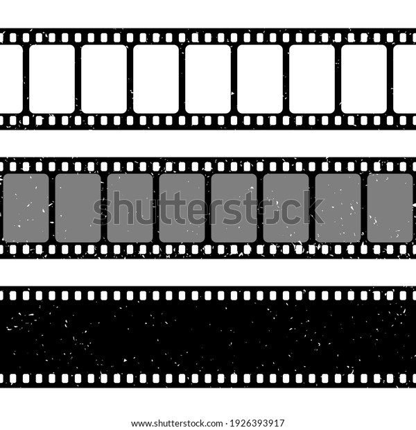 Grunge film strips
collection. Old retro cinema movie strip. Video recording. Vector
illustration.