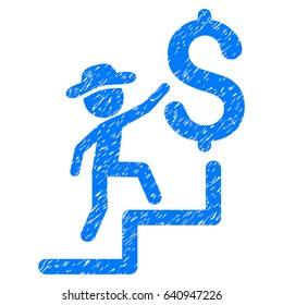 Grunge Financial Education Stair icon with grunge design and dust texture. Unclean vector blue pictogram for rubber seal stamp imitations and watermarks. Draft sticker symbol.