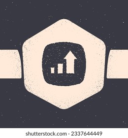 Grunge Financial growth increase icon isolated on grey background. Increasing revenue. Monochrome vintage drawing. Vector