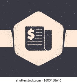 Grunge Financial news icon isolated on grey background. Monochrome vintage drawing. Vector Illustration