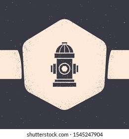 Grunge Fire hydrant icon isolated on grey background. Monochrome vintage drawing. Vector Illustration