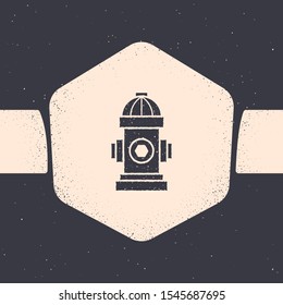 Grunge Fire hydrant icon isolated on grey background. Monochrome vintage drawing. Vector Illustration