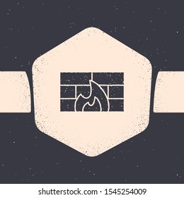 Grunge Firewall, security wall icon isolated on grey background. Monochrome vintage drawing. Vector Illustration