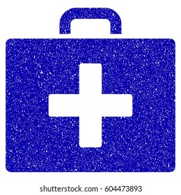Grunge First Aid Bag rubber seal stamp watermark. Icon symbol with grunge design and dust texture. Unclean vector blue sticker.