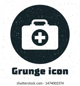 Grunge First aid kit icon isolated on white background. Medical box with cross. Medical equipment for emergency. Healthcare concept.  Vector Illustration