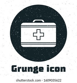 Grunge First aid kit icon isolated on white background. Medical box with cross. Medical equipment for emergency. Healthcare concept.  Vector Illustration