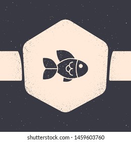 Grunge Fish icon isolated on grey background. Monochrome vintage drawing. Vector Illustration