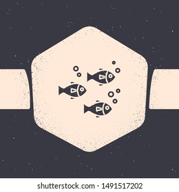 Grunge Fish icon isolated on grey background. Monochrome vintage drawing. Vector Illustration