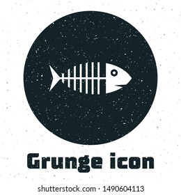 Grunge Fish skeleton icon isolated on white background. Fish bone sign.  Vector Illustration