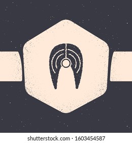 Grunge Fish steak icon isolated on grey background. Monochrome vintage drawing. Vector Illustration