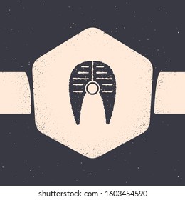 Grunge Fish steak icon isolated on grey background. Monochrome vintage drawing. Vector Illustration
