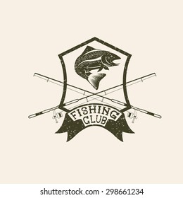 grunge fishing club crest with trout