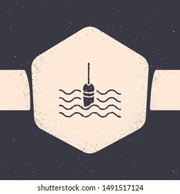 Grunge Fishing float in water icon isolated on grey background. Fishing tackle. Monochrome vintage drawing. Vector Illustration