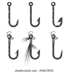 grunge fishing hooks set