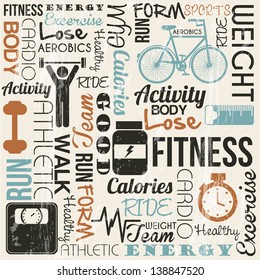 grunge fitness background, vintage style. vector illustration