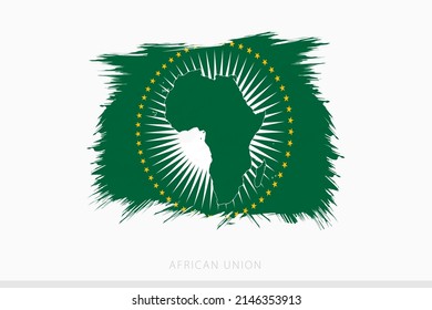 Grunge flag of African Union, vector abstract grunge brushed flag of African Union on gray background.