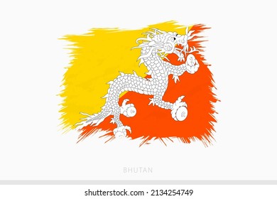 Bandera ondulada de Bután, vector abstracta bandera machacada de Bután sobre fondo gris.