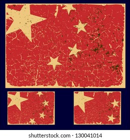 Grunge flag of China, retro series. Vector set.