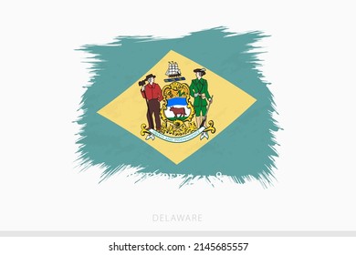 Grunge flag of Delaware, vector abstract grunge brushed flag of Delaware on gray background.