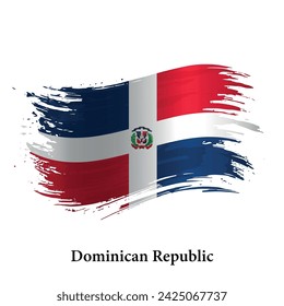 Bandera del grunge de la República Dominicana, fondo del vector del trazo del pincel 