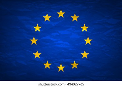 Grunge Flag Of Europe on crumpled paper background. Vintage effect art