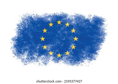 Grunge Flag Of European Union.Watercolor Brush Stroke EU Flag.