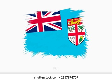 Grunge flag of Fiji, vector abstract grunge brushed flag of Fiji on gray background.
