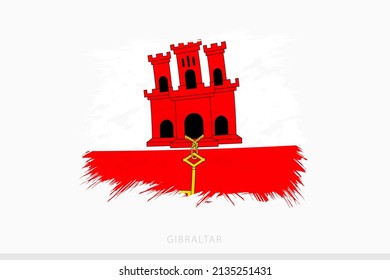 Grunge flag of Gibraltar, vector abstract grunge brushed flag of Gibraltar on gray background.