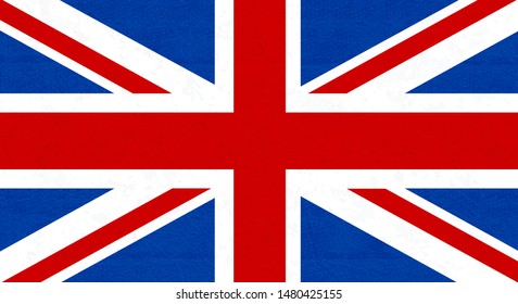 Grunge flag of Great Britain, UK. Isolated English banner with scratched texture on denim fabric. Vector icon of flag of England with noise, marble textured background, vintage. Horizontal.