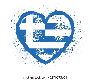 Grunge flag of Greece in heart shape.