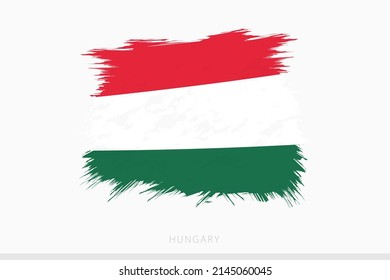 Bandera ondulada de Hungría, vector, bandera abstracta machacada de Hungría sobre fondo gris.