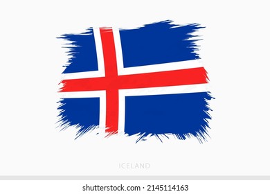 Grunge flag of Iceland, vector abstract grunge brushed flag of Iceland on gray background.