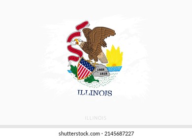 Grunge flag of Illinois, vector abstract grunge brushed flag of Illinois on gray background.