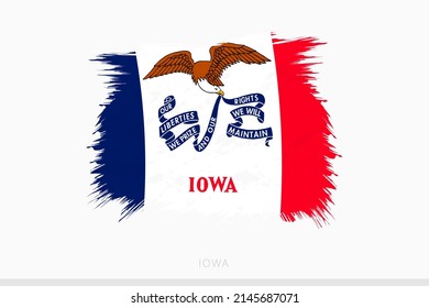 Grunge flag of Iowa, vector abstract grunge brushed flag of Iowa on gray background.