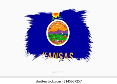 Grunge flag of Kansas, vector abstract grunge brushed flag of Kansas on gray background.