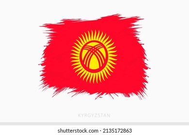 Grunge flag of Kyrgyzstan, vector abstract grunge brushed flag of Kyrgyzstan on gray background.