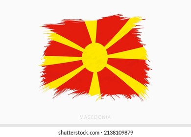 Bandera gruesa de Macedonia, vector, bandera abstracta machacada de Macedonia sobre fondo gris.